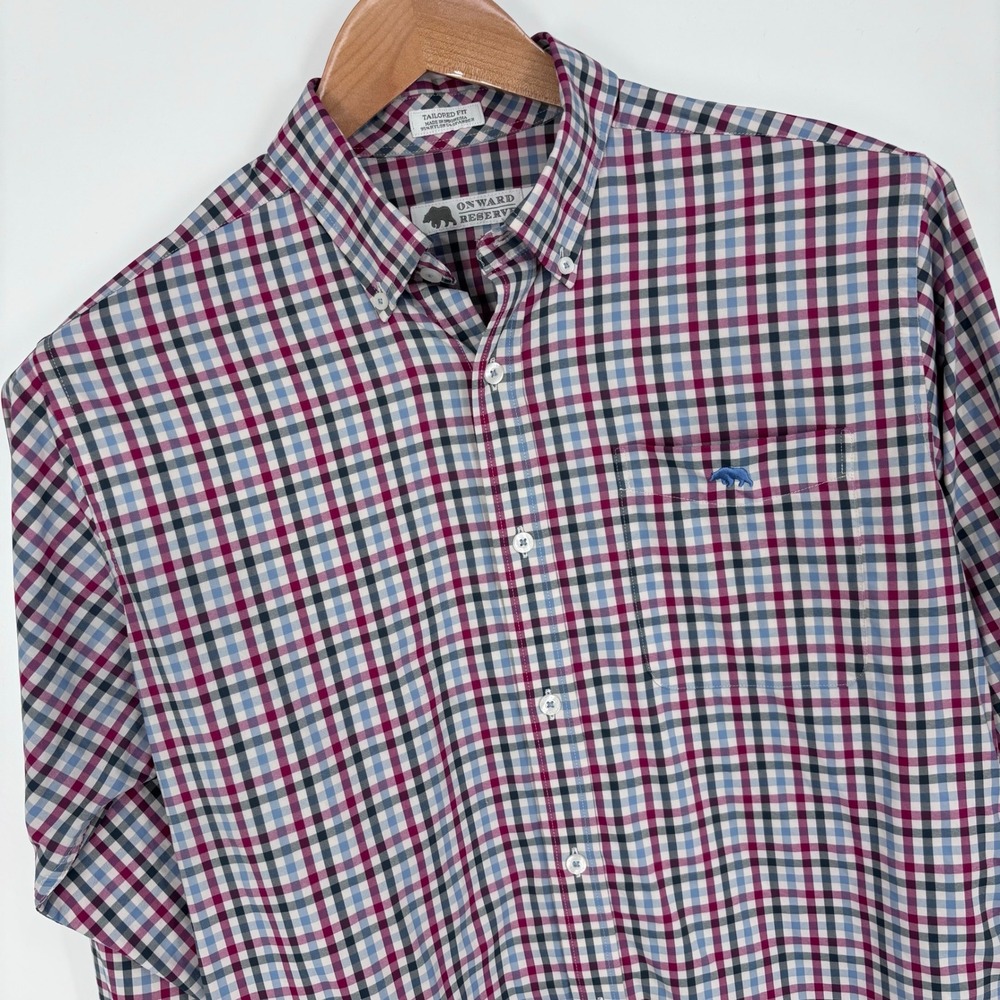 Onward Reserve Performance Button Down Shirt Mens M Blue Red Green Plaid Preppy